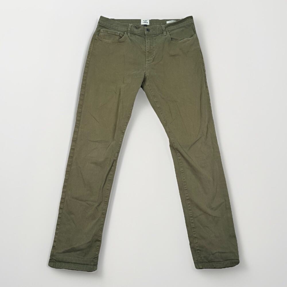 FLINT & TINDER 365 Pants Flat Front Cotton Blend Green Men's Size 33x31 Slim Fit